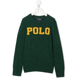 POLO RALPH LAUREN KIDS green logo-intarsia speckled Knit Wool Sweater Jumper